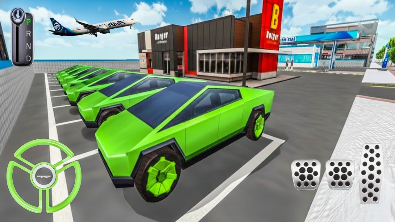 Collect All New EV Tesla Cybertruck Car Wash Parking In Fual Station-3D Driving Gameplay 