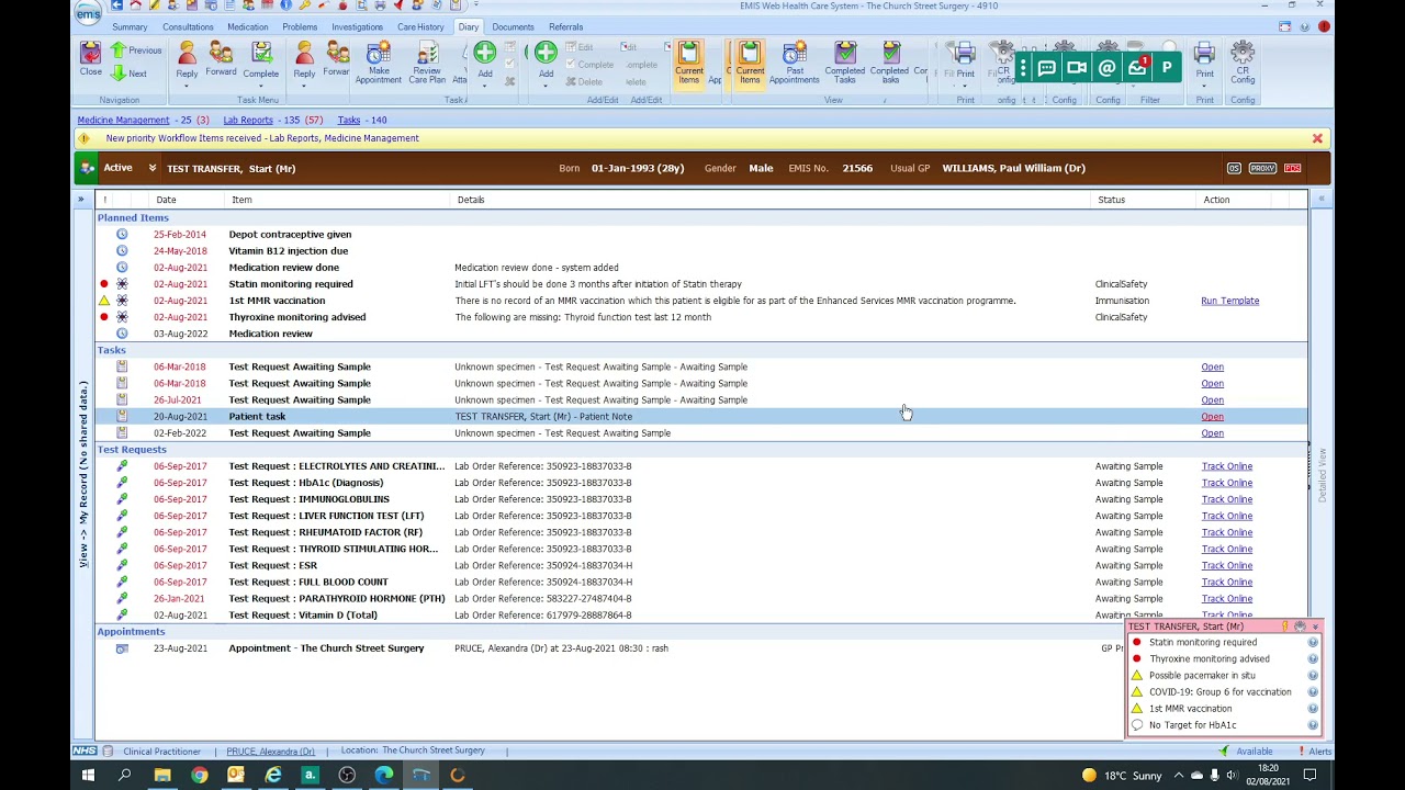 Tasks in Emis Web