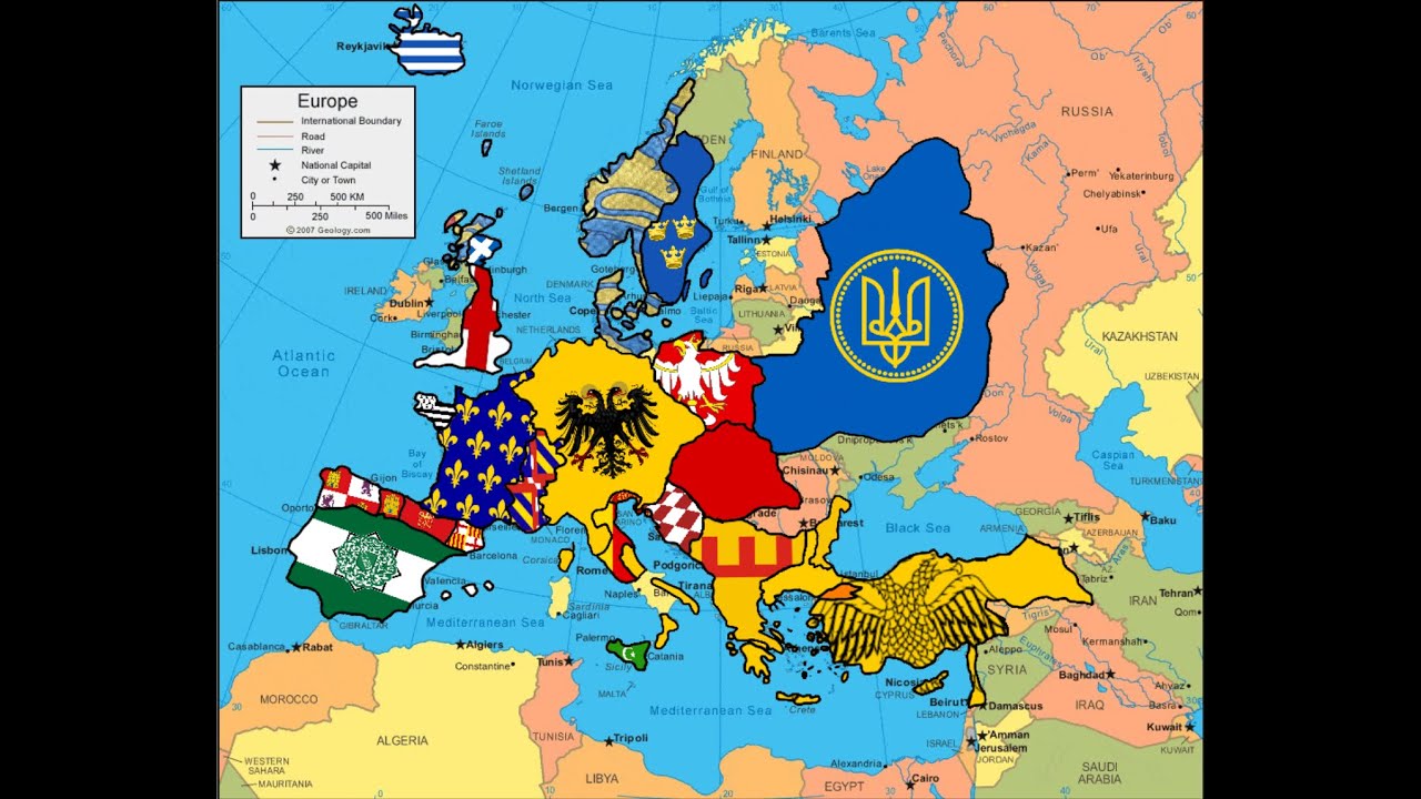 Flag map of Europe 1000 A.D.