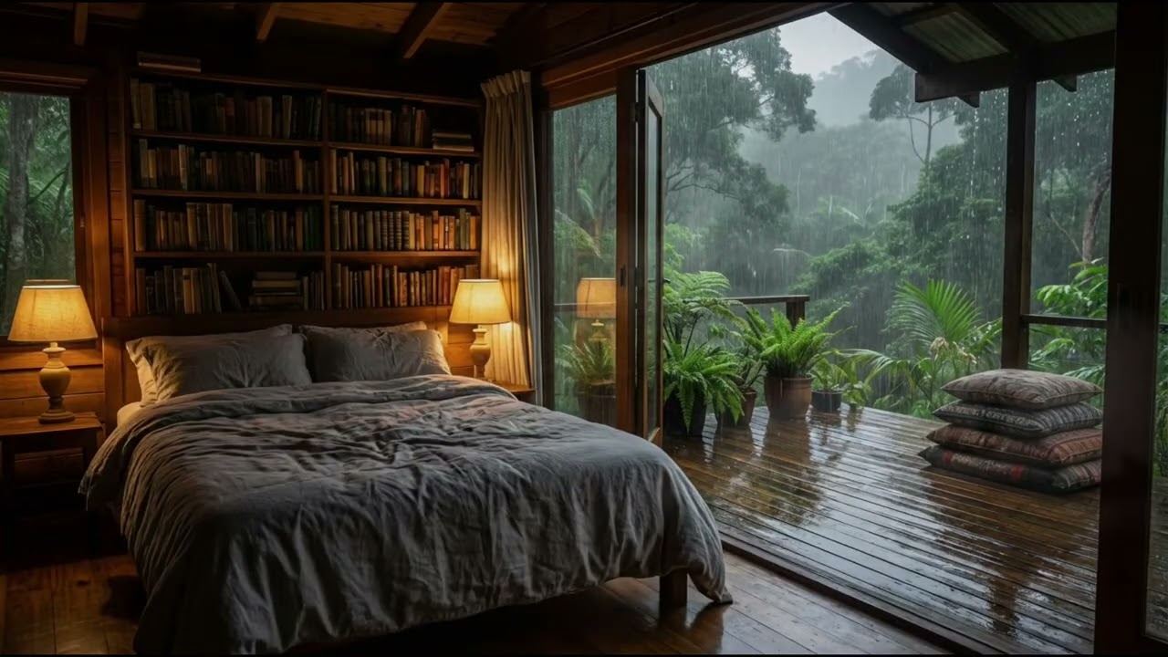 Cozy Cabin Rain Sounds at Night 🌲 Calming Forest Ambience for Sleeping, Studying & Relaxing