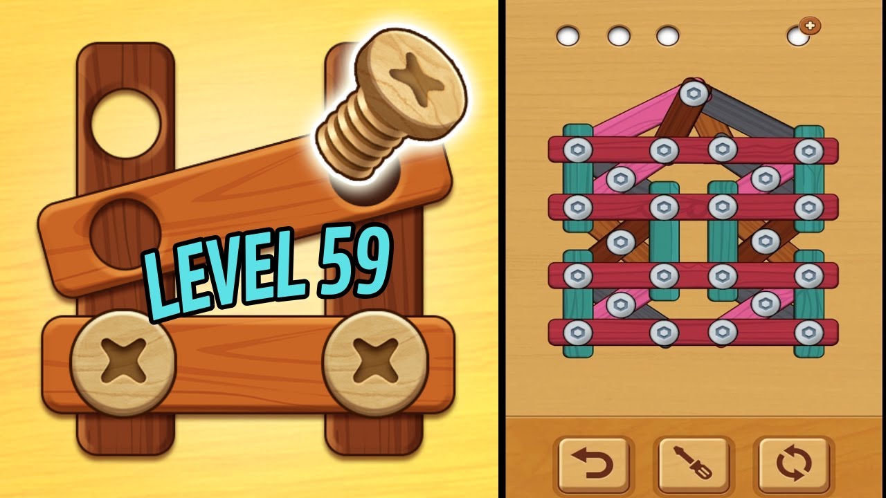 🏅 WOODLE - WOOD SCREW PUZZLE 🤪 Level 59 🧩 Gameplay Walkthrough