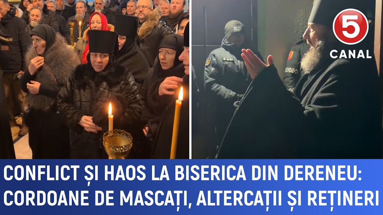 Conflict și haos la biserica din Dereneu: Cordoane de mascați, altercații și rețineri
