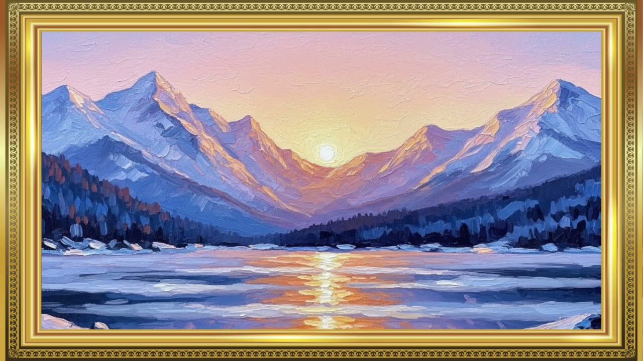 Cozy Winter Sunrise  | 4 Paintings 3:00 Hours | Classic Frame TV Art 4K Screensaver | Snowy Sunrise