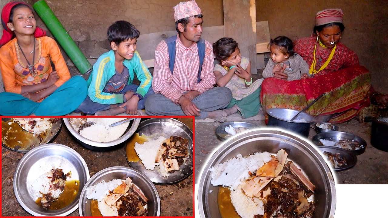 dharme brother family cooking buff curry and eating || @lifeinruralnepal