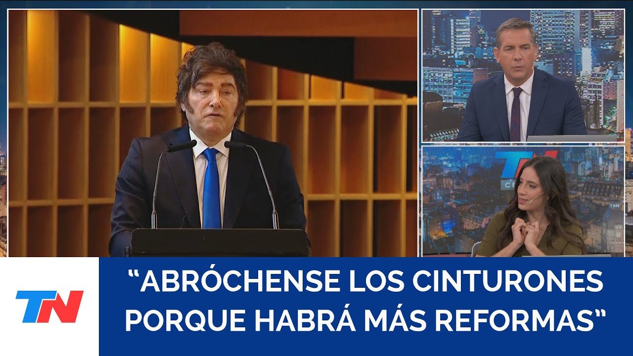 Javier Milei habla en la Corporación América