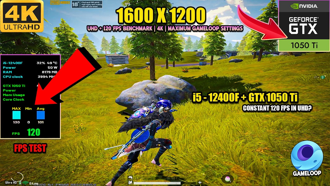 UHD 120FPS 2K PUBG MOBILE EMULATOR TEST | GTX 1050 Ti + i5 - 12400F GAMEPLAY | GAMELOOP 32BIT