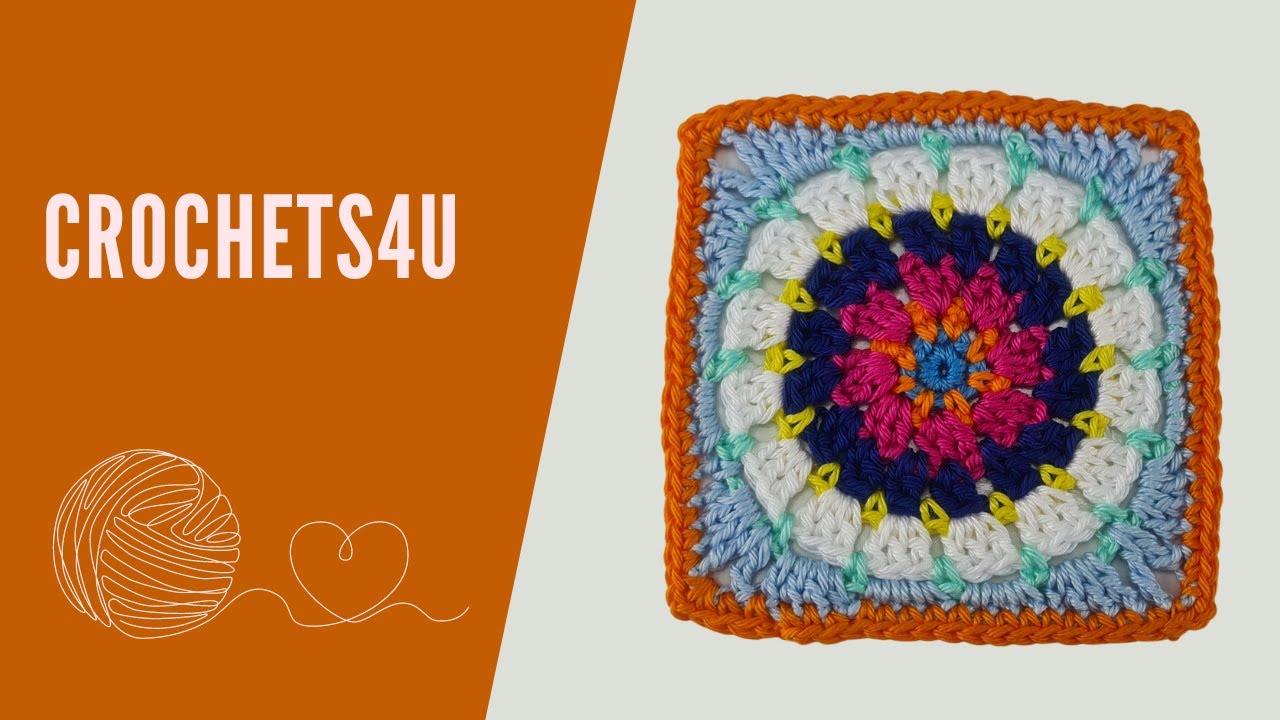 Leren haken: Granny square cirkel in vierkant haken.