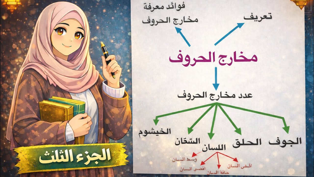 مخارج الحروف :  الحلق ، الشفتان ، الخيشوم  (الجزء الثالث)
