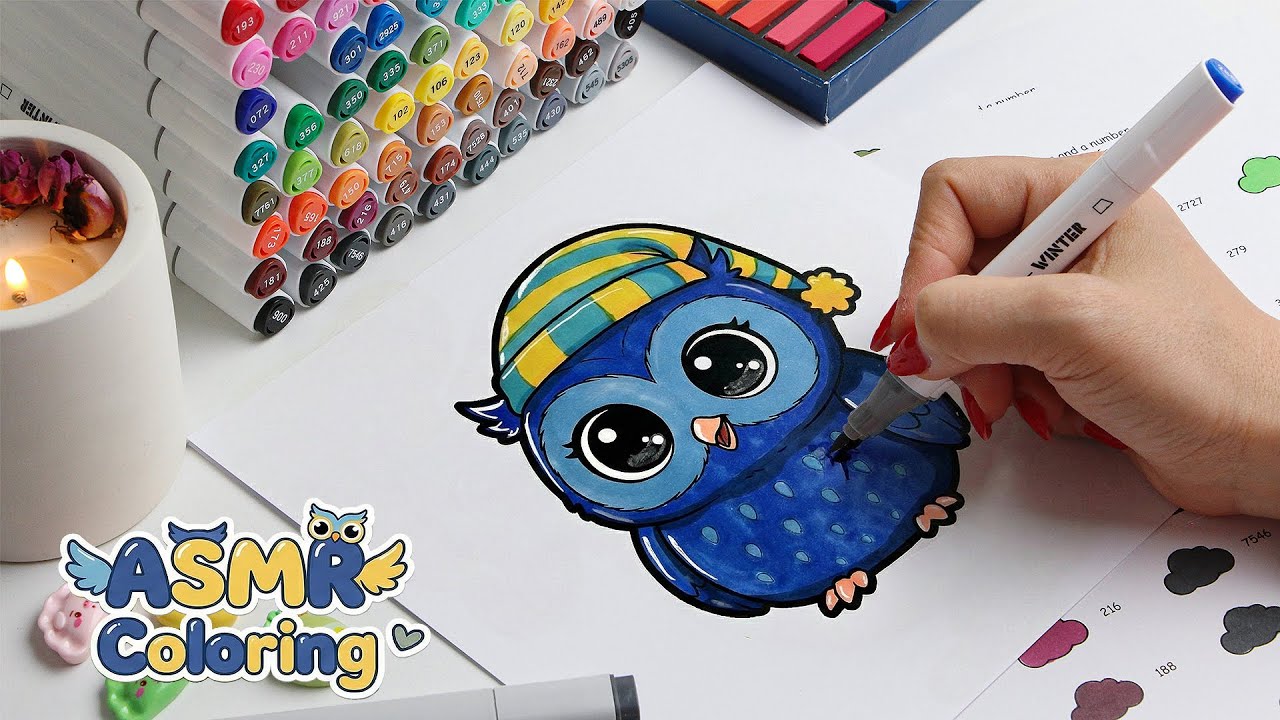 Satisfying ASMR Coloring Owl | Marker Sounds 🦉💙