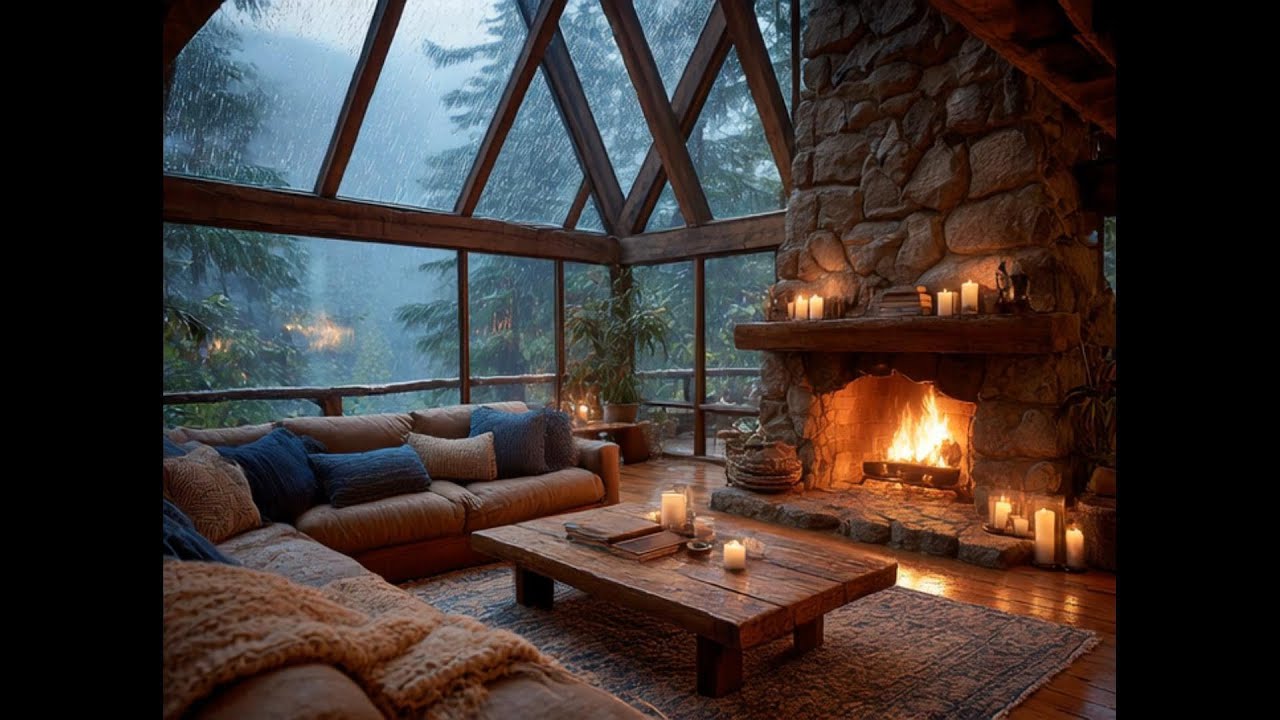 Cozy Log Cabin Rain Ambience 🌧️ Chilled Music for Relaxation, Sleep & Calm