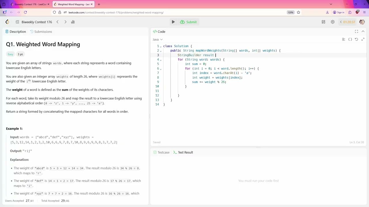 LeetCode 3838 | Weighted Word Mapping || Java | AC | Biweekly | Guide