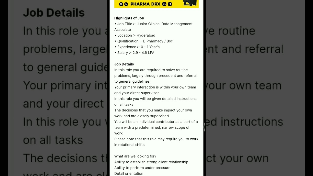 Clinical Data Management Job Freshers | Accenture Freshers Jobs | CDM Job Accenture | Pharma Drx