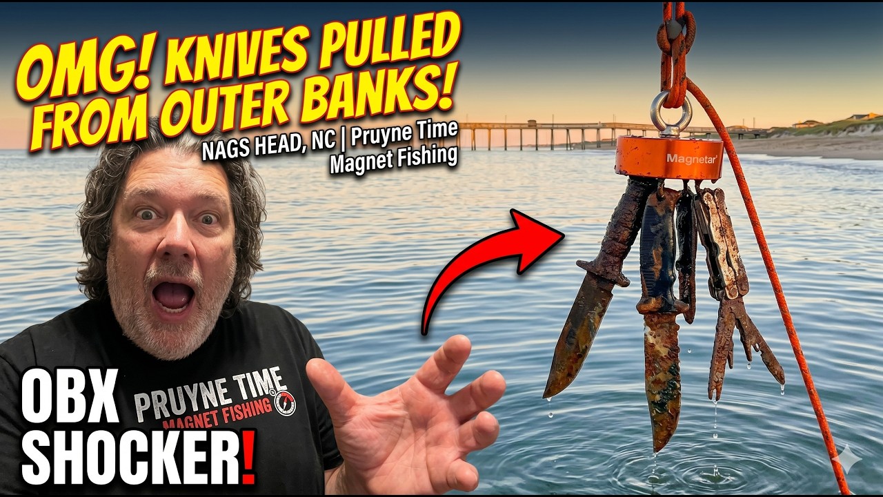 4K Fun! Knives Pulled from Outer Banks Magnet Fishing in Nags Head, NC | Pruyne (Prine) Time