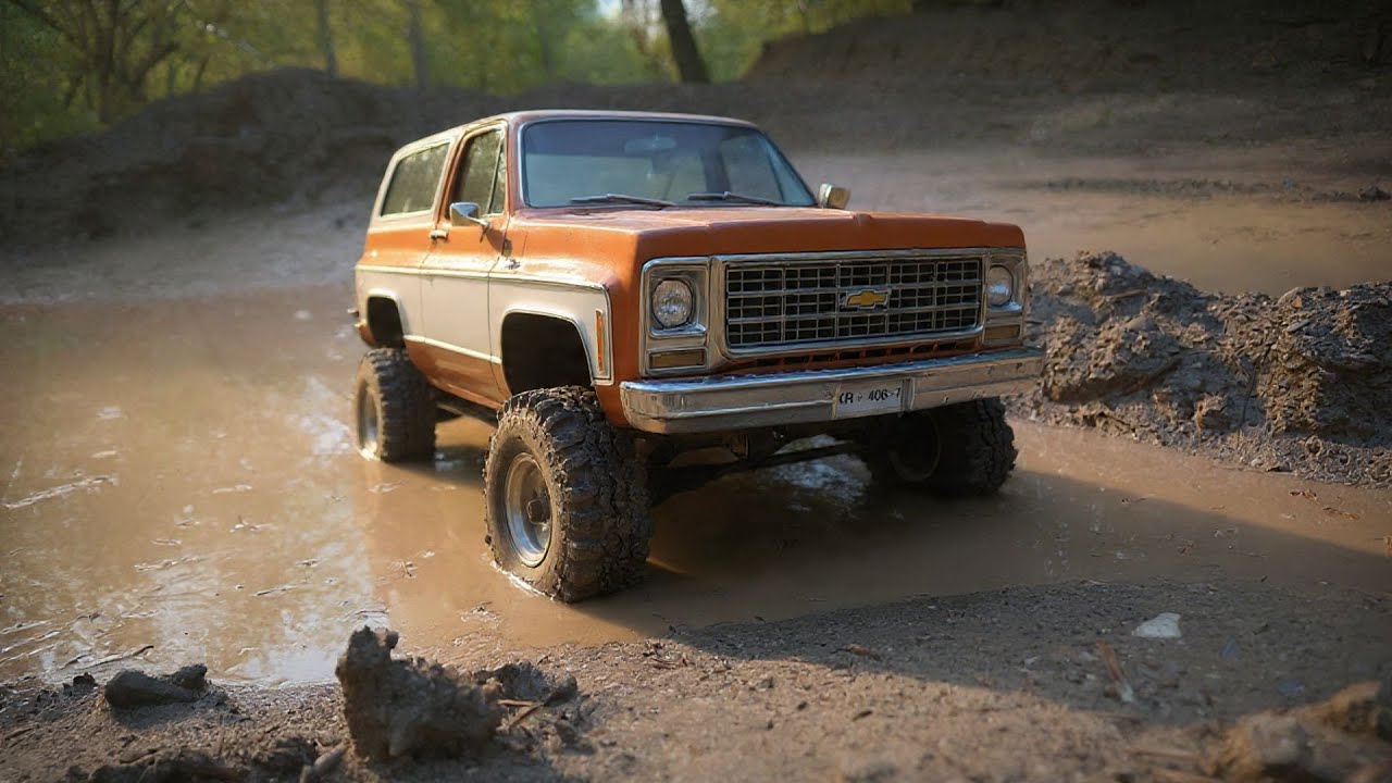 Modified Traxxas Chevrolet Blazer at hard rocky terrain