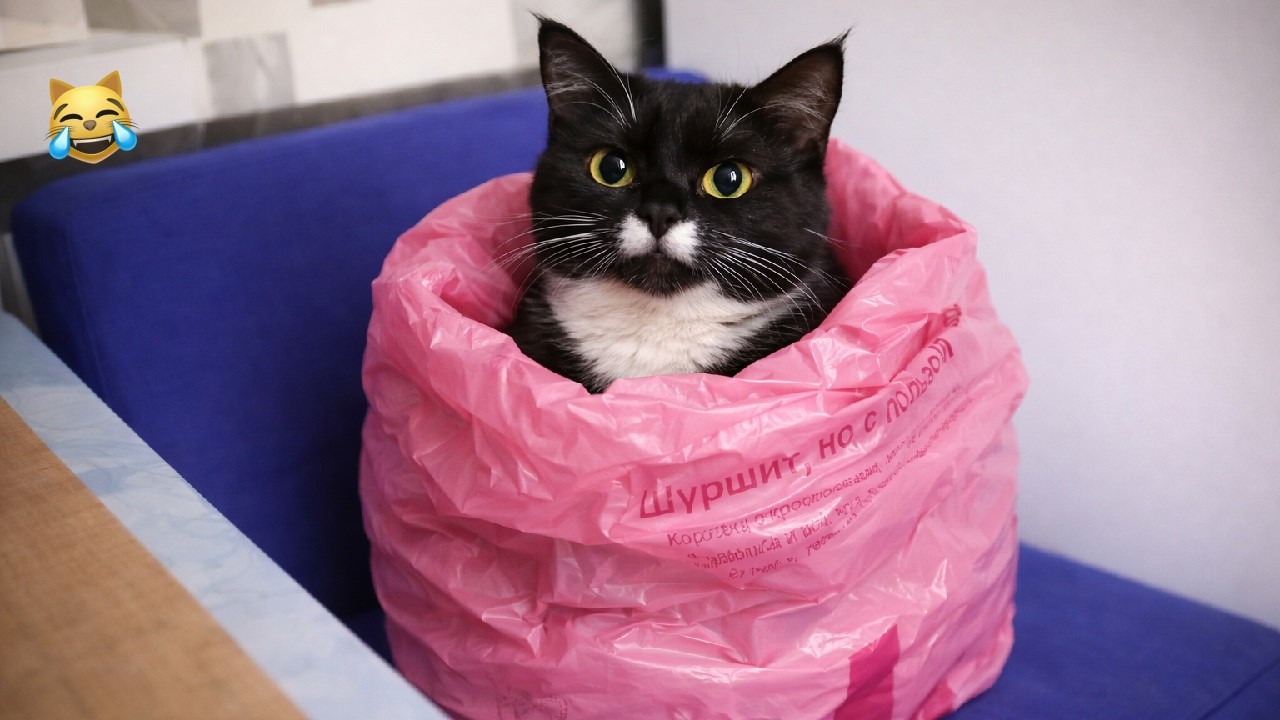My cat found a plastic bag...😼