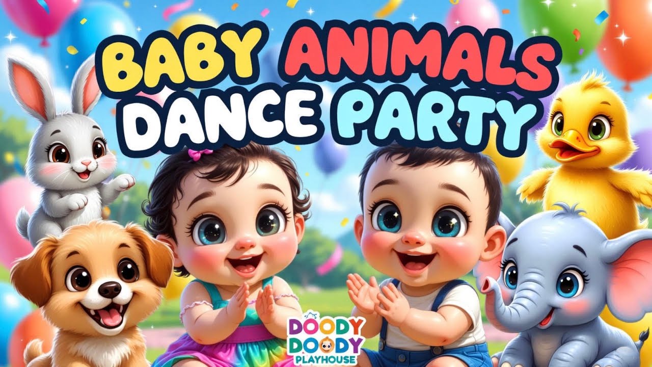 Baby Animals Dance Party 🐶🐰🦆 | Fun Dance Song for Babies 👶 | @DoodyDoodyPlayhouse 