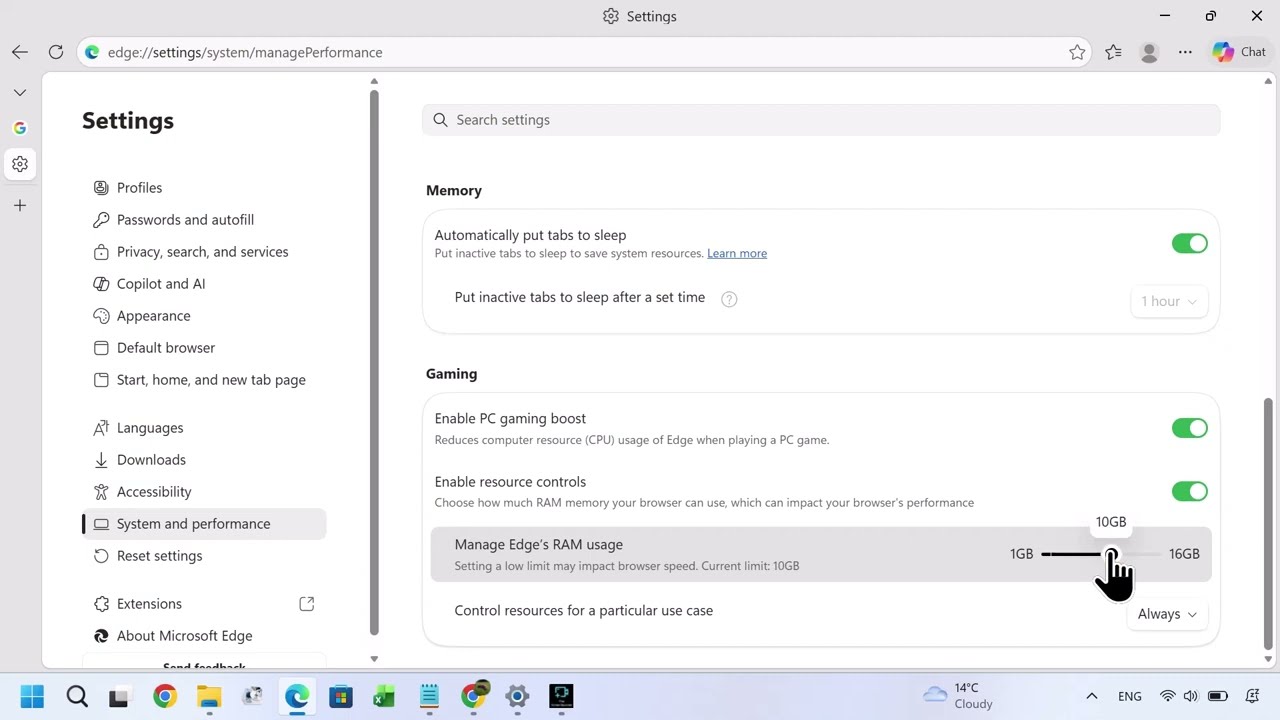 Как включить функцию ускорения игр и управление ресурсами в Microsoft Edge на Windows 11