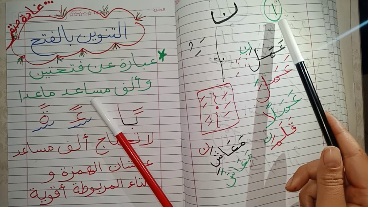 التنوين بالفتح لأولى ابتدائي وضعاف القرايه والكتابه