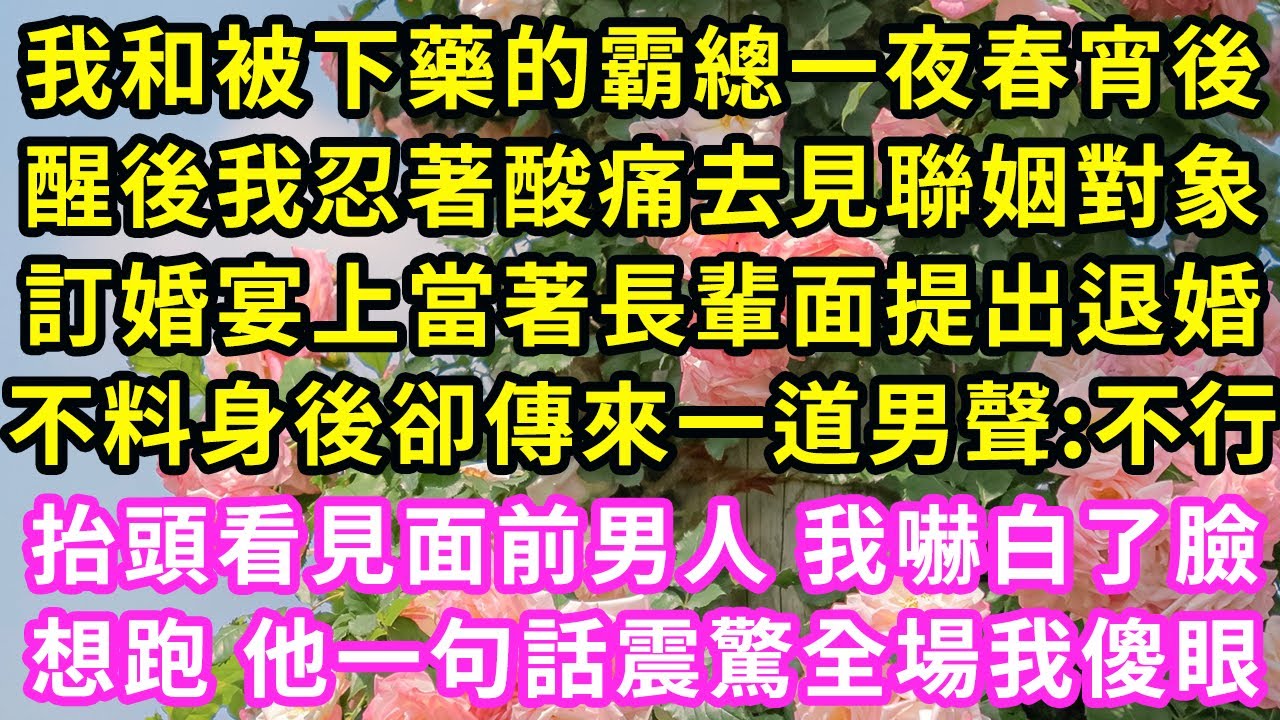 我和被下藥的霸總一夜春宵，醒後我忍著酸痛去見聯姻對象，訂婚宴上當著長輩面提出退婚，不料身後卻傳來一道男聲:不行，抬頭看見面前男人 我嚇白了臉，想跑 他一句話震驚全場我傻眼#甜寵#灰姑娘#霸道總裁#愛情