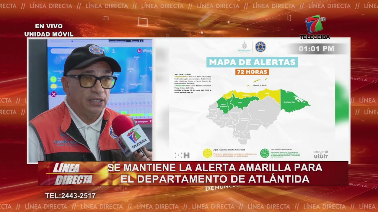 Se mantiene la Alerta Amarilla para el departamento de Atlántida por frente frío