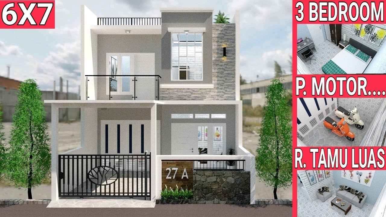 Desain Rumah 6x7 Meter 2 Lantai Dengan 3 Bedroom