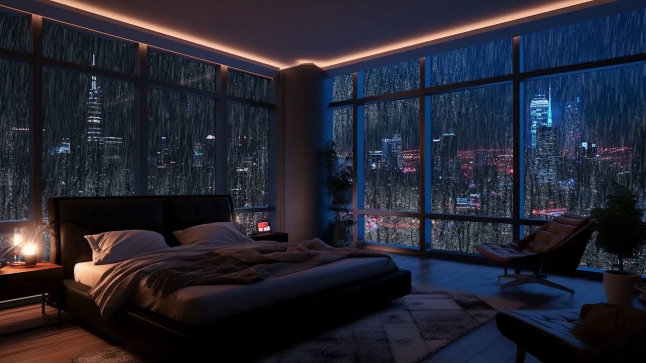 Spend The Night In An Exclusive Luxury & Rain on Window Sounds sleep, study, relax