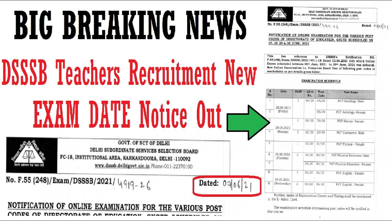 DSSSB TEACHERS RECRUITMENT NEW EXAM DATE ANNOUNCED, DSSSB LATEST UPDATE 2021