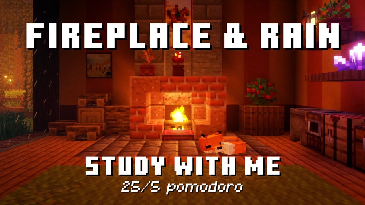 2-Hour Study With Me | Fireplace & Rain | 25/5 Pomodoro