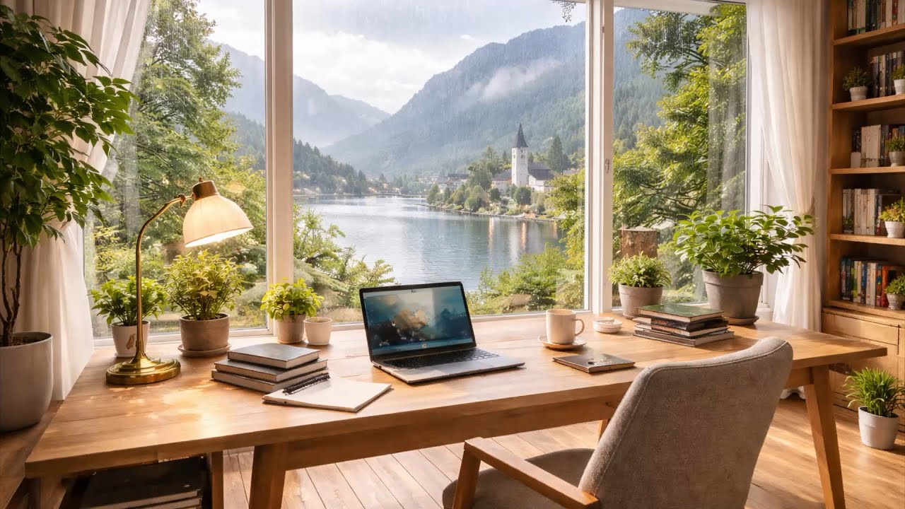 Summer Rain Study Room – Relaxing Ambient Sounds & Cozy European View