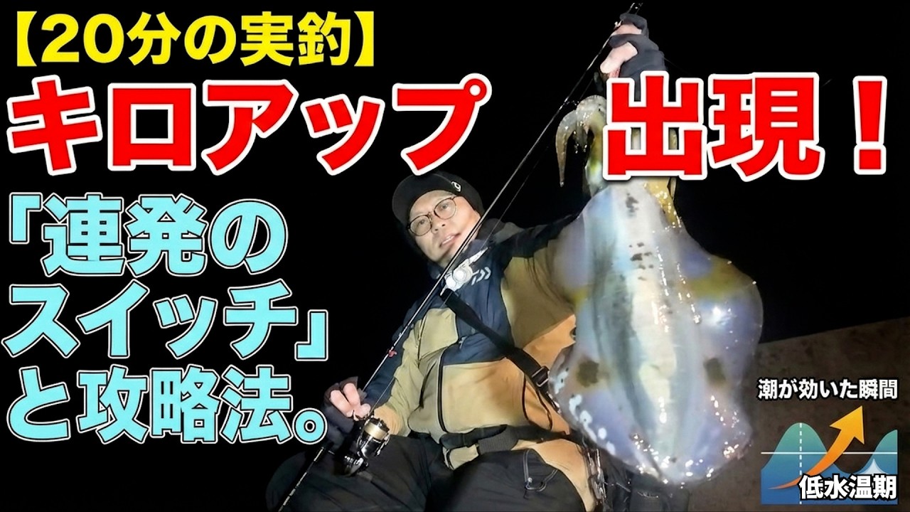 【20分の実釣】キロアップ出現。潮が効いた瞬間に連発！低水温期のデカイカを狂わせる「連発のスイッチ」と攻略法。