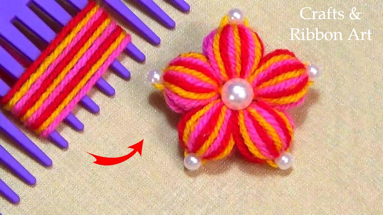 Super Easy Woolen Flower Craft Ideas with Hair Comb - Hand Embroidery Amazing Trick - Sewing Hack