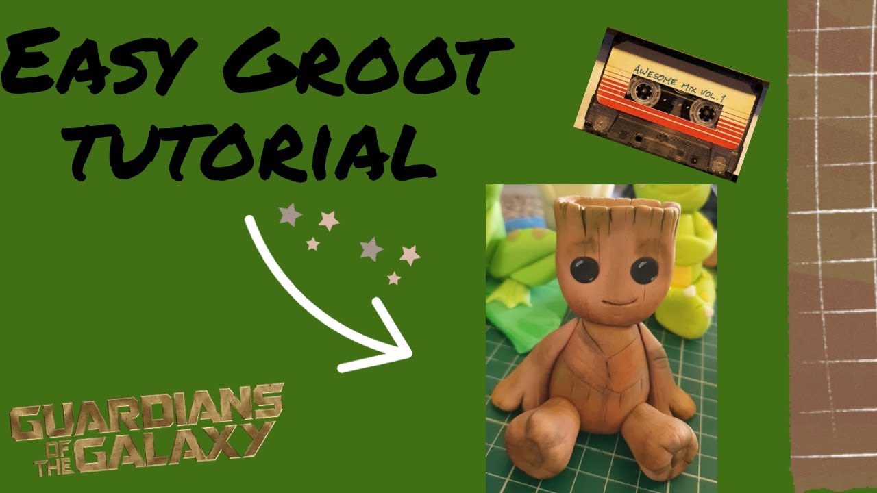 Easy fondant sugarpaste Groot cake topper tutorial (Guardians of the galaxy)
