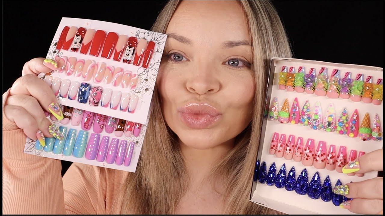 ASMR New Press On Nails for Valentine's Day + Summer! (tapping + scratching)