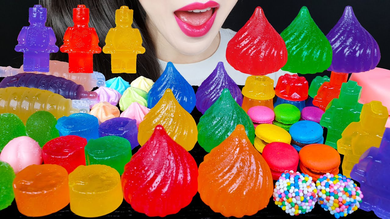ASMR RAINBOW DESSERTS KOHAKUTO MERINGUE COOKIE MACARON TIKTOK JELLY ICE CREAM 무지개 디저트 코하쿠토 머랭쿠키 마카롱