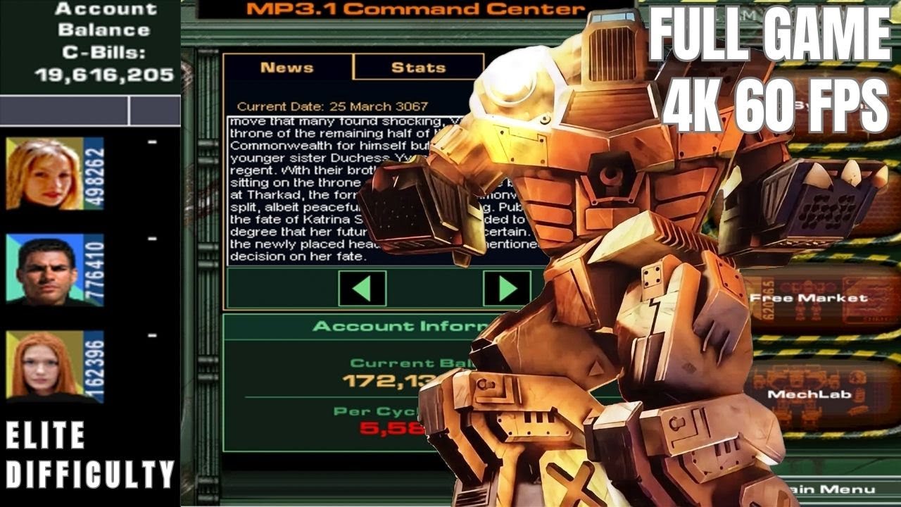 Mech Warrior 4 Mercenaries (Mektek) [4K 60FPS RTX 4090] Elite Difficulty - No Commentary