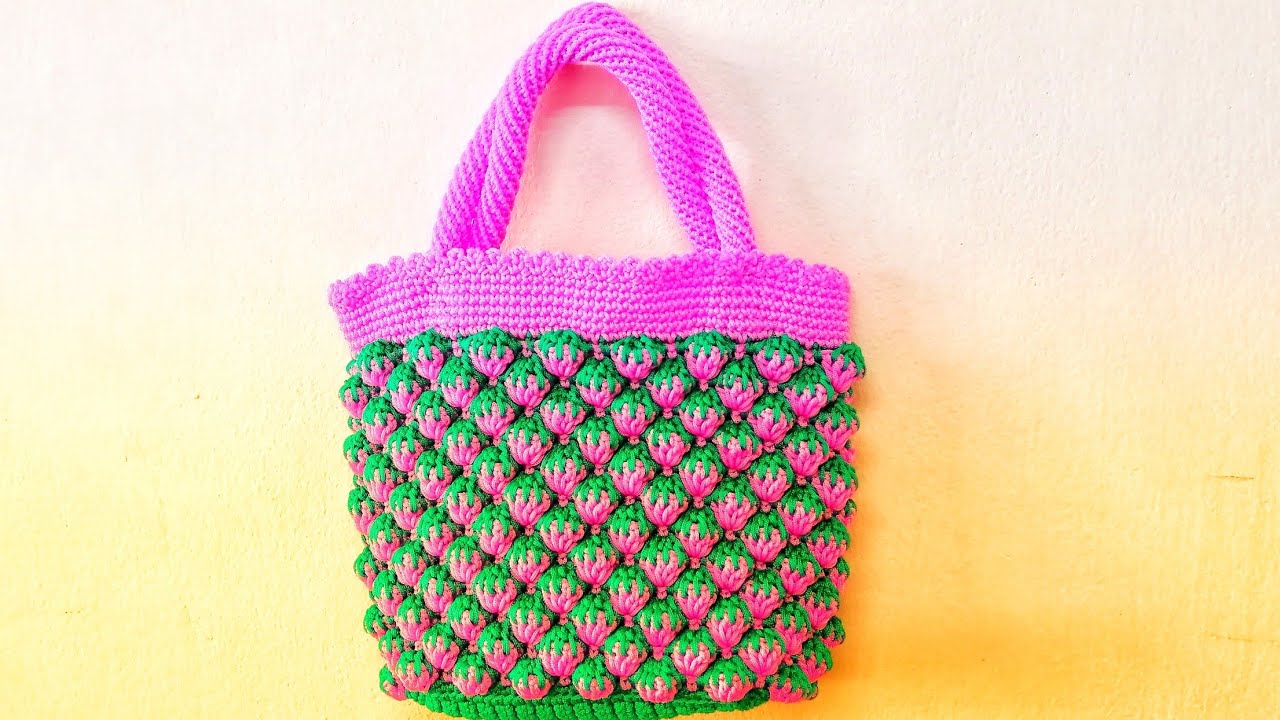 Tutorial​ Crochet​ Bag Strawberry Stitch | สอนถักกระเป๋า ลายสตรอเบอรี่ สำหรับมือใหม่