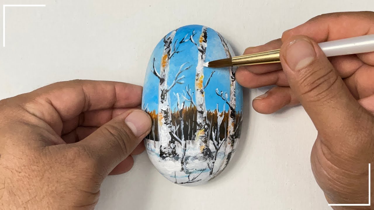 Birch Trees in the Winter | Easy Stone Painting for Beginners