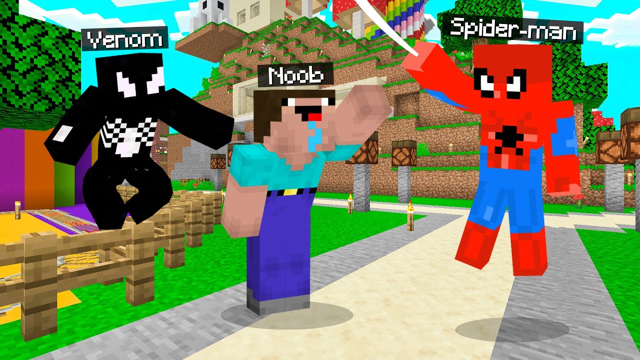 SPIDER-MAN i VENOM TROLL NA NOOBKU w Minecraft!