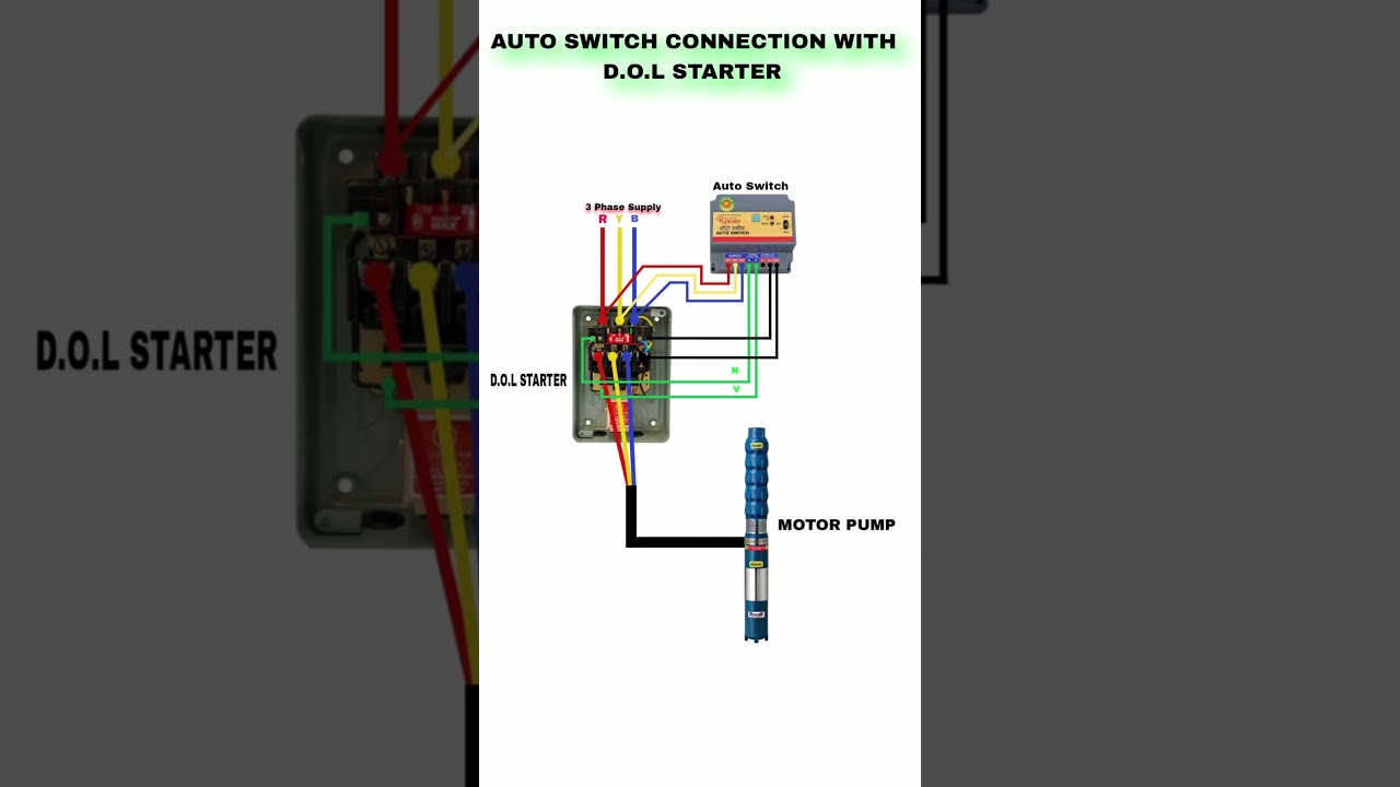 Auto Switch Connection with DOL Starter 3 Phase Motor Pump Wiring #viral #shorts #trending #electric
