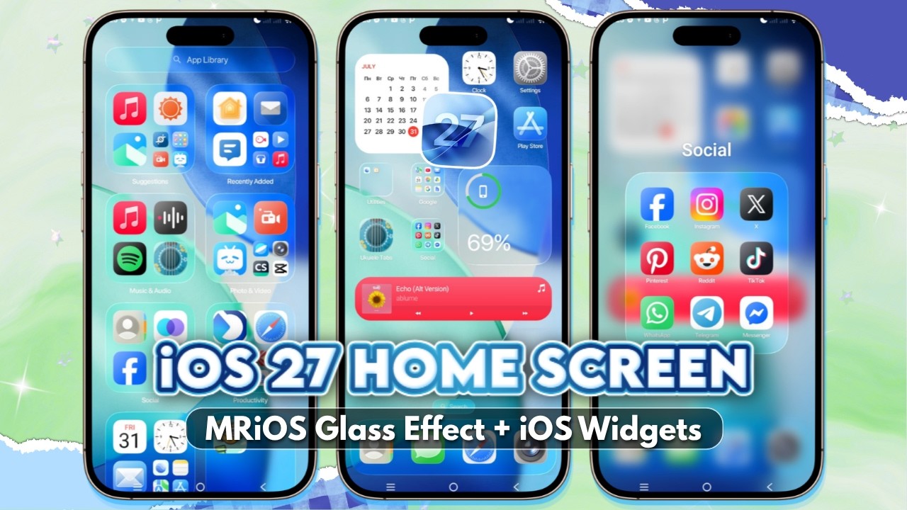 Главный экран iOS 27 | Эффект стекла MR iOS + виджеты iOS и Apple Intelligence на Android