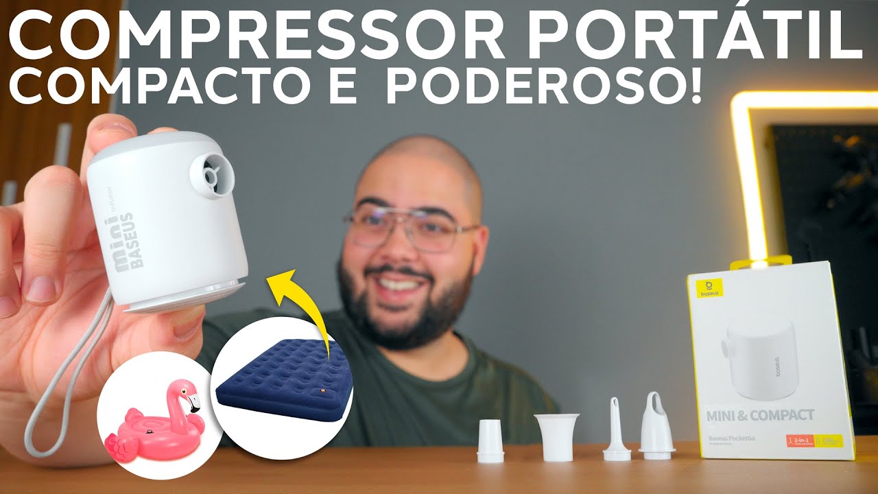 A Melhor Solução para Encher Colchão Inflável! Compressor de Ar Compacto e Poderoso da Baseus!
