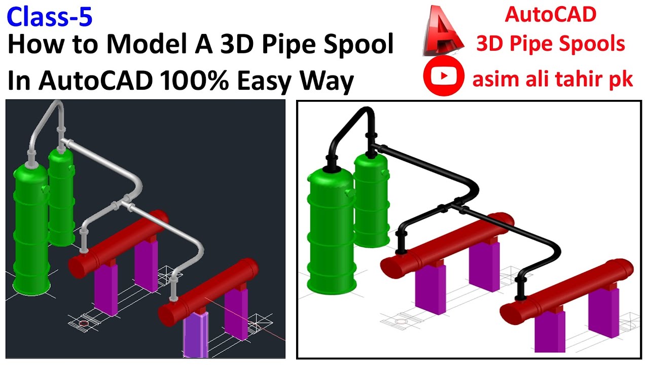 Class-5 How to model a 3D Pipe Spool from start 100% easy way- AutoCAD 2016 Urdu&Hindi