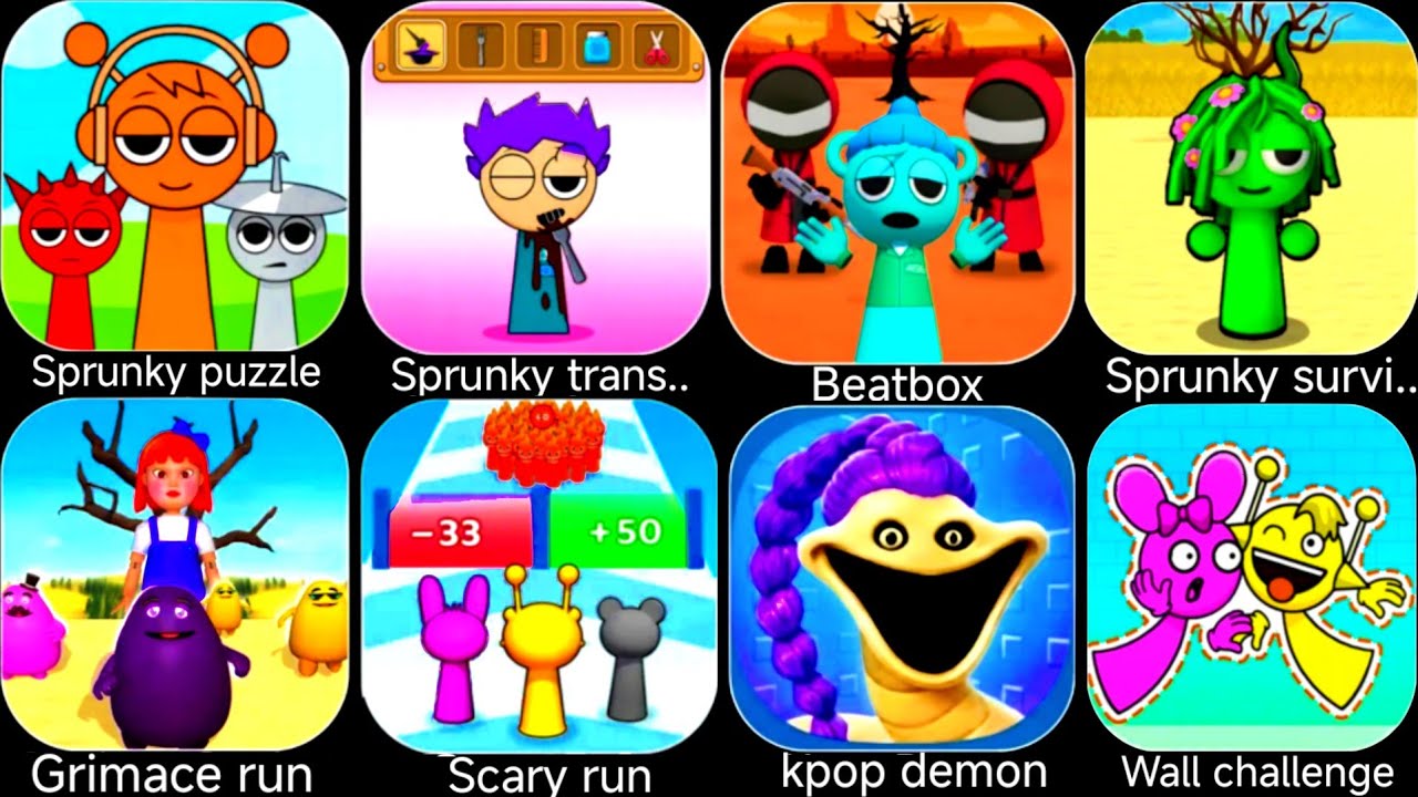 Sprunky survival,Sprunky puzzle,Beatbox survival,Scary run,Grimace run,Wall challenge,Sprunky.