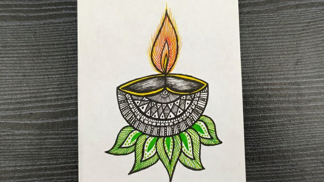 Simple Diya Doodle Art || How To Draw Diya Step By Step || Doodle Art For Diwali || Doodling