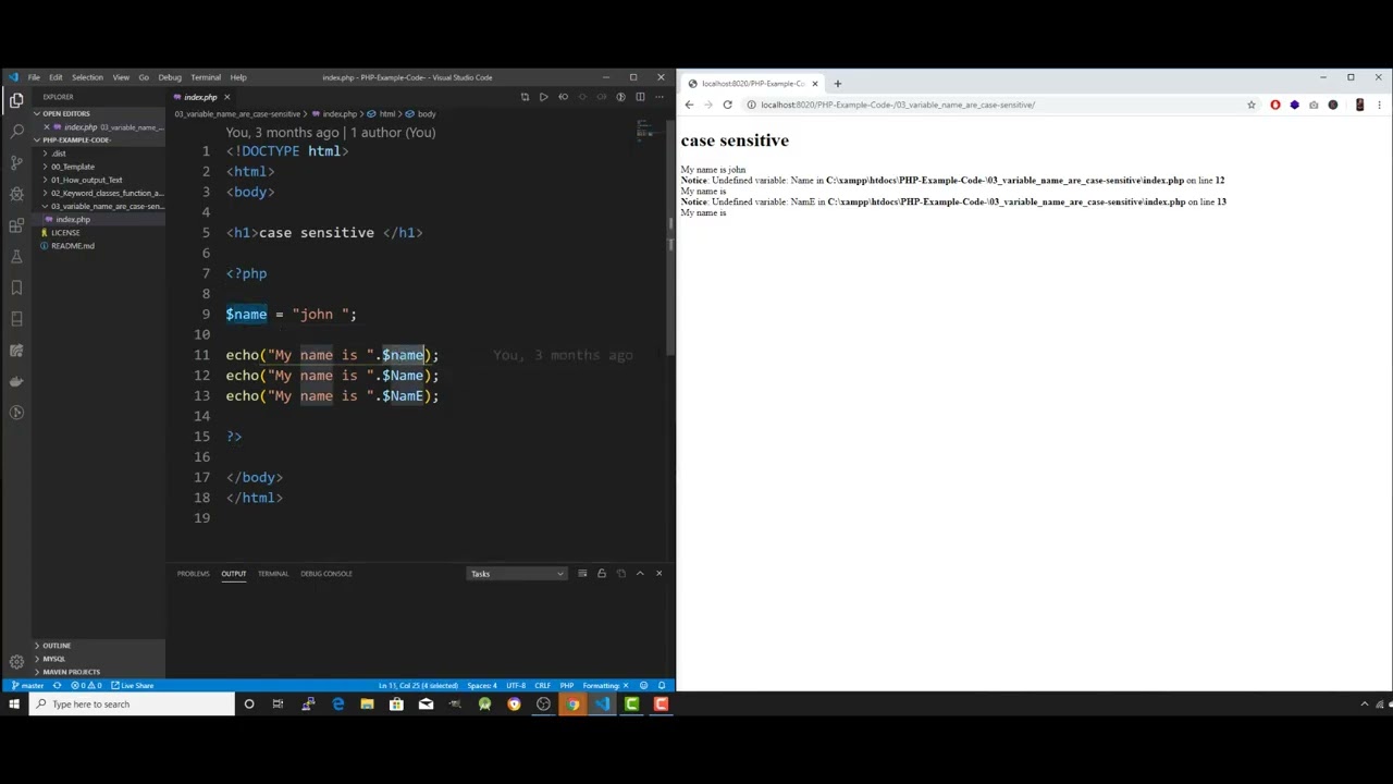 Variable names are case Sensitive in php1