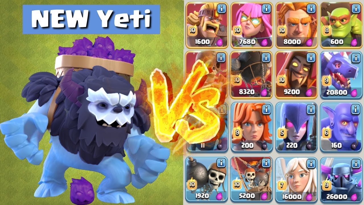 New Level 4 Yeti *BEAST* vs All Troops | Clash Of Clans all troop vs max yeti