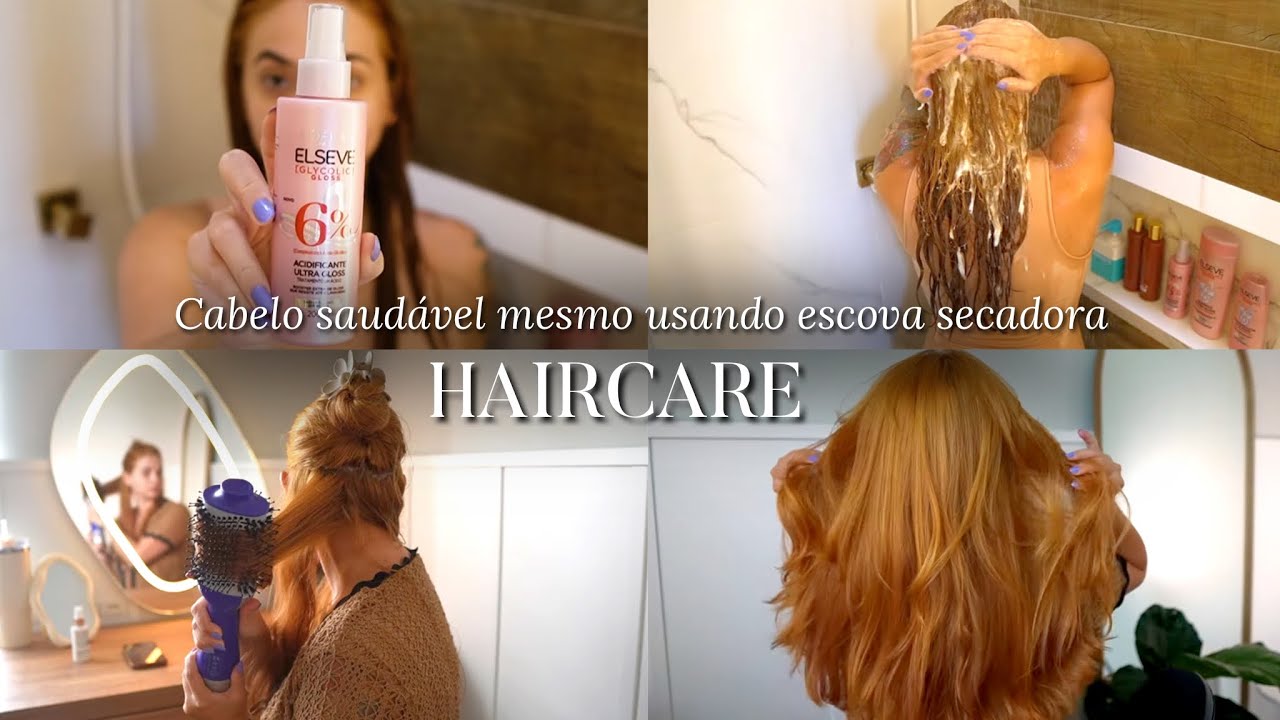 Rotina de cuidados com cabelo. Ruivo saudável mesmo usando escova secadora