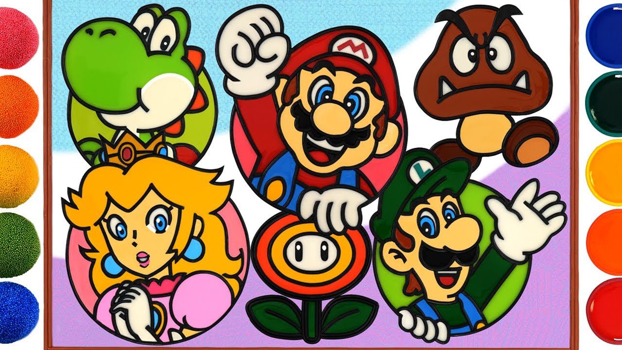 Super Mario Bros Movie Coloring | Luigi, Peach Princess, Toad, Yoshi Jelly Painting