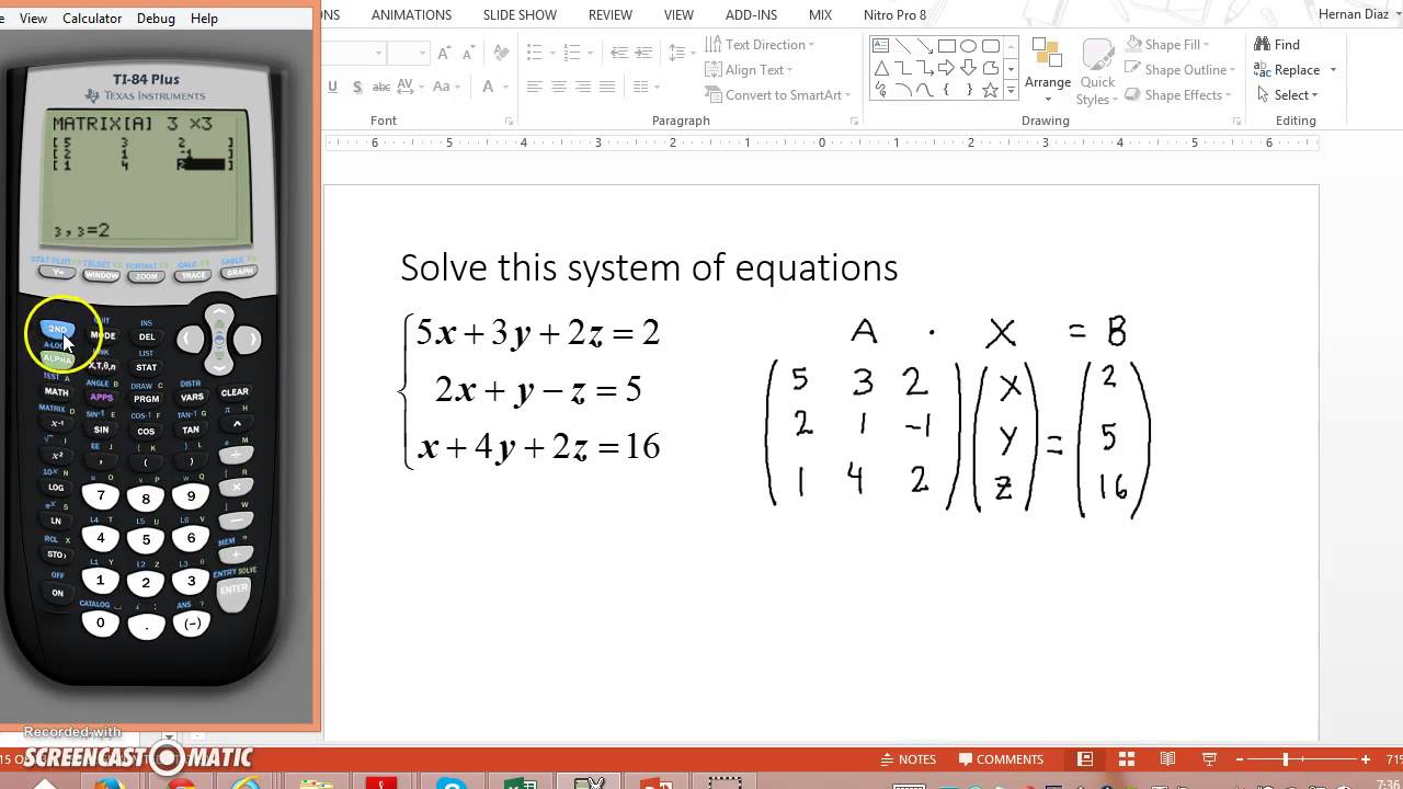 Using the TI-84 to solve systems of equations with 3 variables