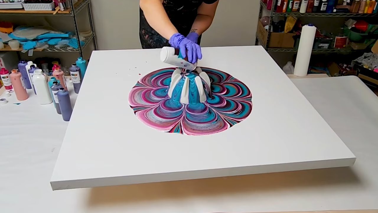 JUMBO Bottle Bottom Acrylic Pour on a Huge Canvas on a Spinner!
